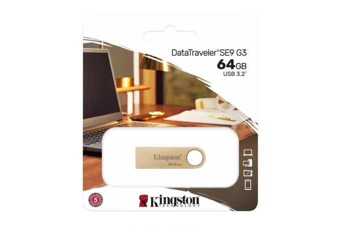 USB флеш накопитель 64 Gb Kingston DataTraveler SE9 G3 золотистый / R220Mb/s/W100Mb/USB 3.0/DTSE9G3/64GB