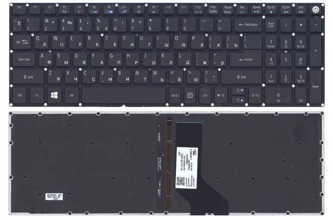 Клавиатура для ноутбука Acer Aspire E5-573, E5-722, F5-571, A315 черная, с подсветкой