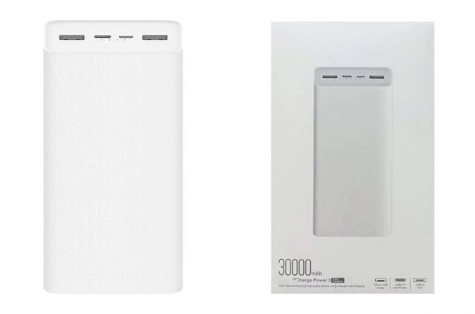 Универсальный дополнительный аккумулятор Power Bank Xiaomi PB3018ZM (30 000 mAH) белый