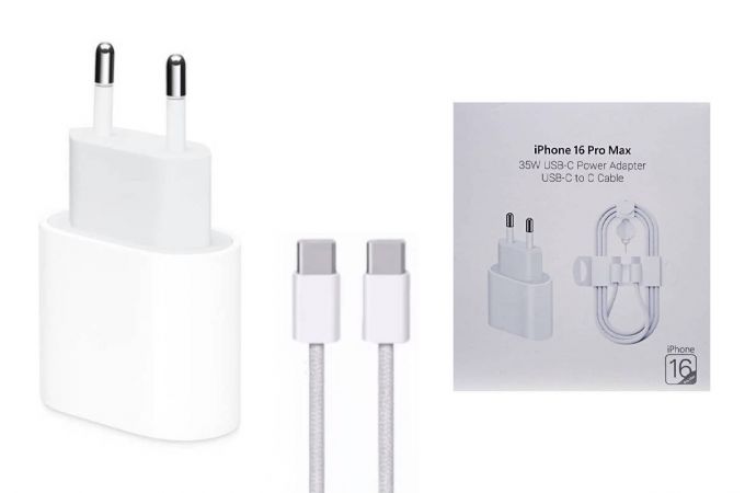 Сетевое зарядное устройство USB-C + кабель Type-C iPhone 16PROMAX 35W (белый) (л)