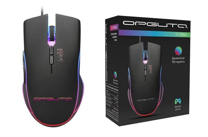 Мышь проводная оптическая Орбита OT-PCM65 RGB (USB, 3200 dpi, 7 кнопок) (черный)
