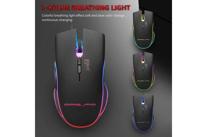 Мышь проводная оптическая Орбита OT-PCM65 RGB (USB, 3200 dpi, 7 кнопок) (черный)