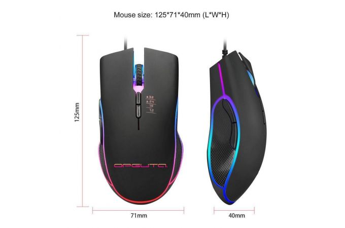 Мышь проводная оптическая Орбита OT-PCM65 RGB (USB, 3200 dpi, 7 кнопок) (черный)