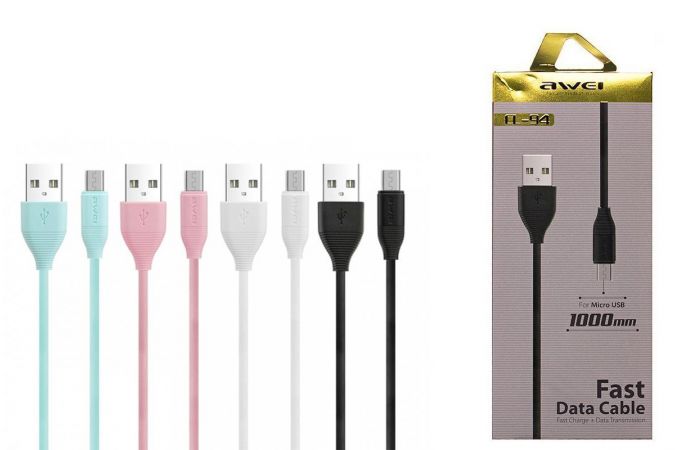 Кабель USB - MicroUSB AWEI CL-94, 2A (зеленый, розовый, белый, черный) 1м