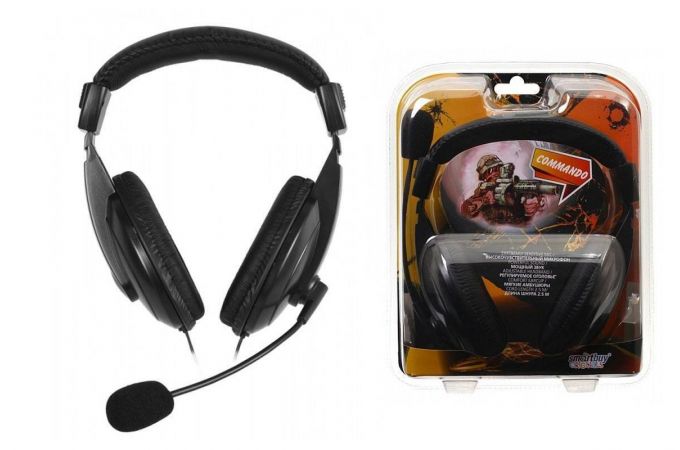 Наушники мониторные проводные с микрофоном SmartBuy COMMANDO SBH-7000 рег.громк, кабель 2.1м (черный)