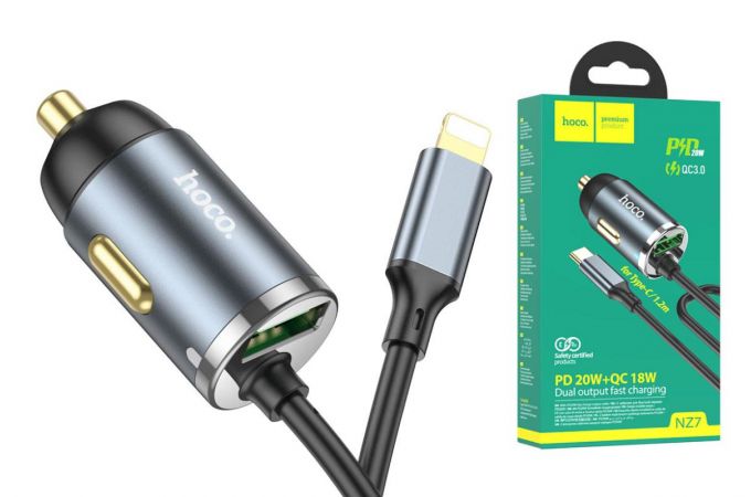 Автомобильное зарядное устройство АЗУ USB + кабель Type-C HOCO NZ7 20W+QC3.0 (черный)