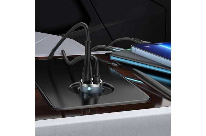 Автомобильное зарядное устройство АЗУ USB + кабель Type-C HOCO NZ7 20W+QC3.0 (черный)