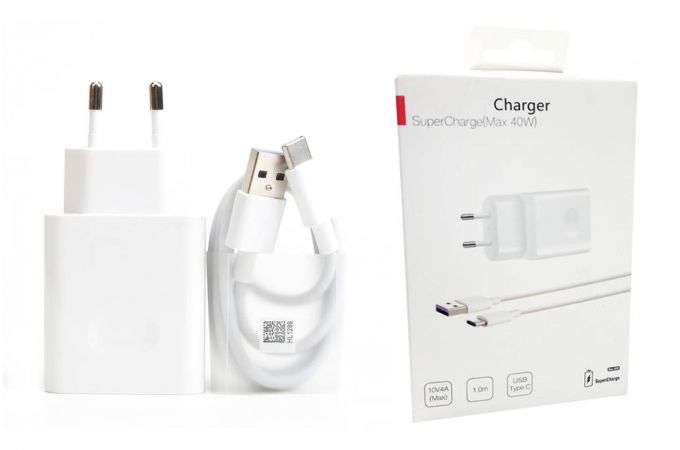 Сетевое зарядное устройство USB HUAWEI SuperCharge  прямоугольник + кабель (or.) 40W (белый)