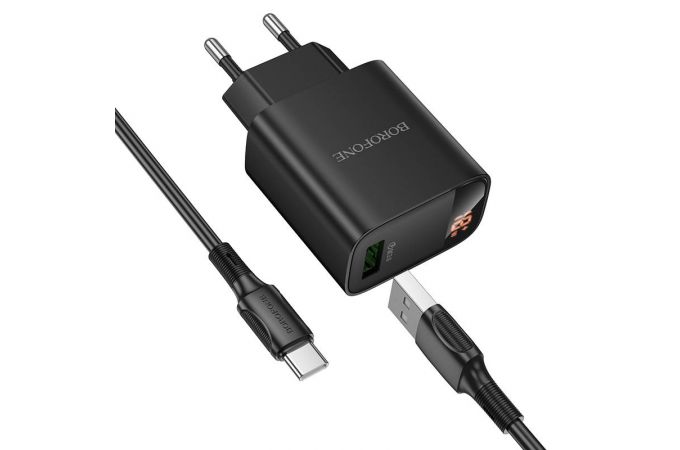 Сетевое зарядное устройство USB + кабель Type-C BOROFONE BA95A Ilustre with digital display (черный)