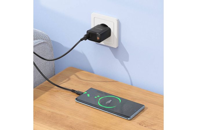 Сетевое зарядное устройство USB + кабель Type-C BOROFONE BA95A Ilustre with digital display (черный)