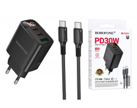 Сетевое зарядное устройство USB+2USB-C + кабель Type-C-Type-C BOROFONE BA98A Ilustre  with digital display set (черный)
