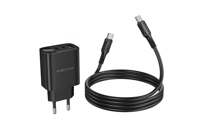 Сетевое зарядное устройство USB+2USB-C + кабель Type-C-Type-C BOROFONE BA98A Ilustre  with digital display set (черный)