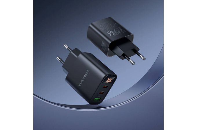 Сетевое зарядное устройство USB+2USB-C + кабель Type-C-Type-C BOROFONE BA98A Ilustre  with digital display set (черный)