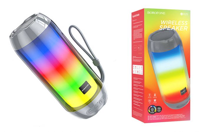 Портативная беспроводная колонка BOROFONE BR25 Crazy sound colorful luminous BT (серый)