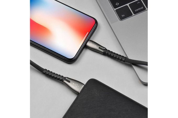 Кабель USB - Lightning HOCO U58, 2,4A (черный) 1,2м (с усилением сгиба)