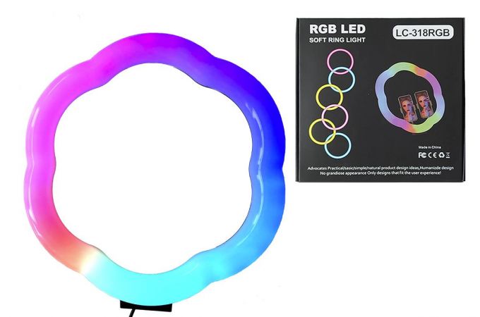 Кольцевая лампа RGB LC-318 многоцветная (31 см) "цветок" для фото и видеосъемки (без треноги, черный)