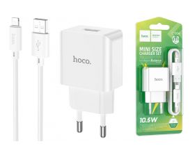 Сетевое зарядное устройство USB + кабель Lightning HOCO C106A 2400mAh (белый)