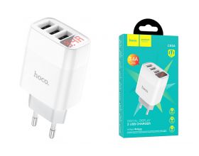 Сетевое зарядное устройство 3USB HOCO C93A Easy charger display 2400mAh (белый)