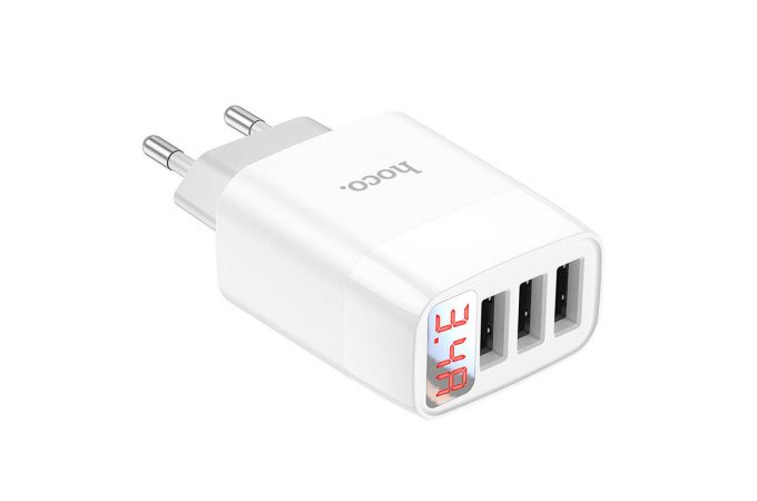 Сетевое зарядное устройство 3USB HOCO C93A Easy charger display 2400mAh (белый)