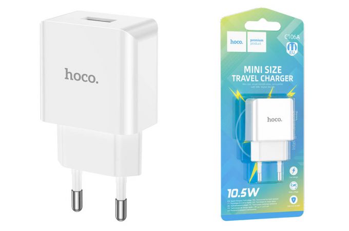 Сетевое зарядное устройство USB HOCO C106A Leisure single port 2400mAh (белый)