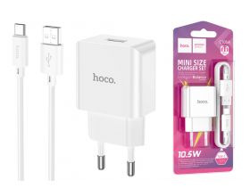 Сетевое зарядное устройство USB + кабель Type-C HOCO C106A Leisure (белый)