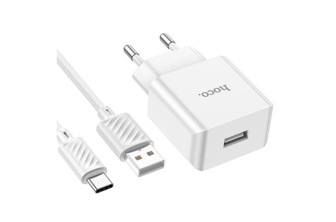 Сетевое зарядное устройство USB + кабель Type-C HOCO C106A Leisure (белый)