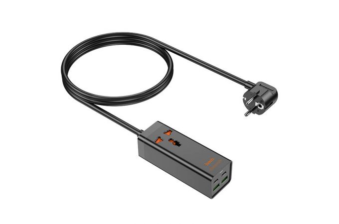 Сетевое зарядное устройство адаптер 2USB + 2USB-C + socket HOCO AC10A Barru PD65W (черный)