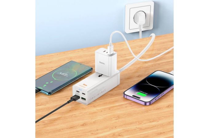 Сетевое зарядное устройство адаптер 2USB + 2USB-C + socket HOCO AC10A Barru PD65W (черный)