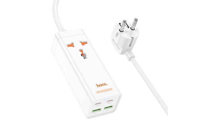 Сетевое зарядное устройство адаптер 2USB + 2USB-C + socket HOCO AC10A Barru PD65W (белый)