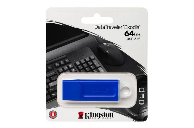 USB флеш накопитель 64 Gb Kingston DataTraveler Exodia Blue KC-U2G64-7GB / USB 3.2 / белое кольцо