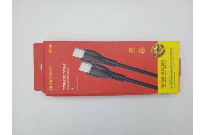 Кабель USB Type-C - USB Type-C BOROFONE BX51, PD60W (черный) 1м (УЦЕНКА! МЯТАЯ УПАКОВКА)