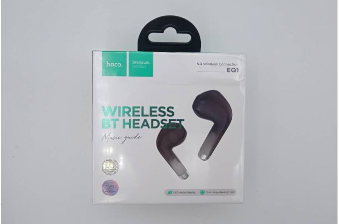 Наушники вакуумные беспроводные HOCO EQ1 Music guide true wireless BT headset (черный) (УЦЕНКА! МЯТАЯ УПАКОВКА)