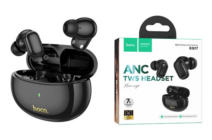 Наушники вакуумные беспроводные HOCO EQ17 Praise ANC noise cancelling (полуночный черный)