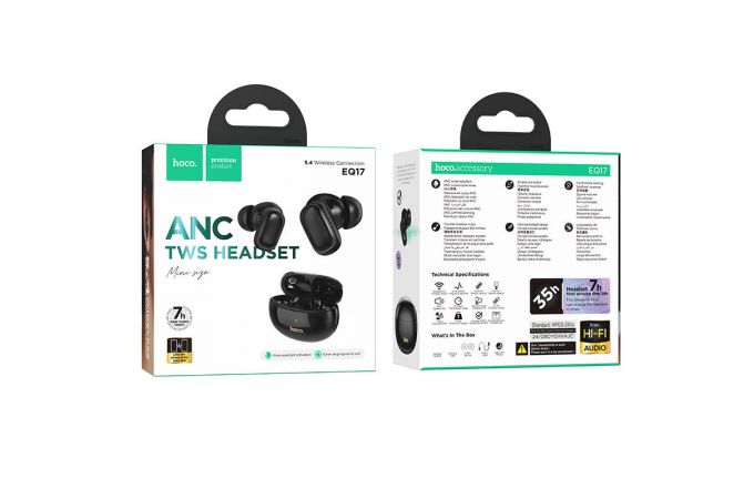 Наушники вакуумные беспроводные HOCO EQ17 Praise ANC noise cancelling (полуночный черный)