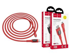 Кабель USB - MicroUSB HOCO S6 2,4A (красный) 1,2м (в оплетке, с дисплеем)