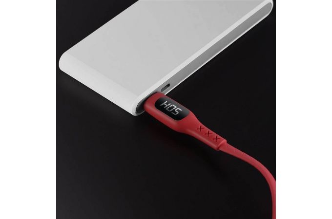 Кабель USB - MicroUSB HOCO S6 2,4A (красный) 1,2м (в оплетке, с дисплеем)