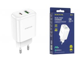 Сетевое зарядное устройство USB + USB-C BOROFONE BN4 Premium PD+ QC 3.0 (белый)