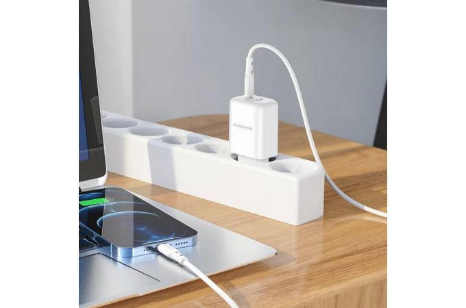 Сетевое зарядное устройство USB + USB-C + кабель Lightning - Type-C BOROFONE BN4 PD20W + QC3.0 (белый)
