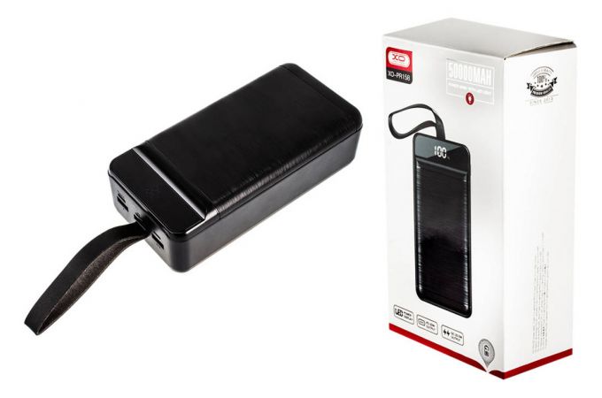 Универсальный дополнительный аккумулятор Power Bank XO PR-158, 50000 mAh, 3A вх/вых, USB/Type-C, QC 3.0+PD, черный (-)