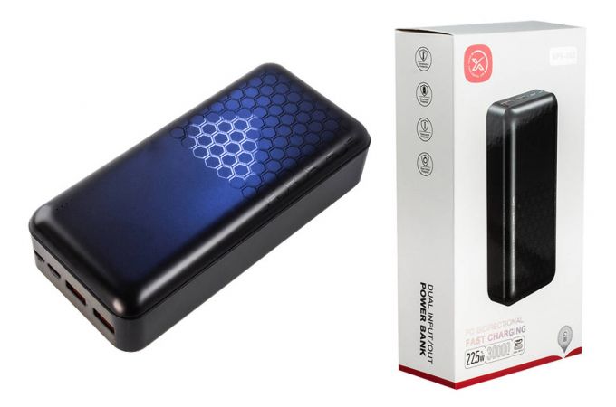 Универсальный дополнительный аккумулятор Power Bank XO NPR-003, 30000 mAh, USB/Type-C, QC 3.0+PD, дисплей, черный