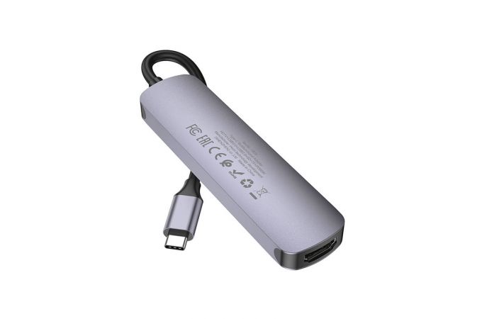 Разветвитель USB HUB 3.0 HOCO HB28 Type-C multi-function converter(HDTV+USB3.0+USB2.0+SD+TF+PD) (Metal Gray)