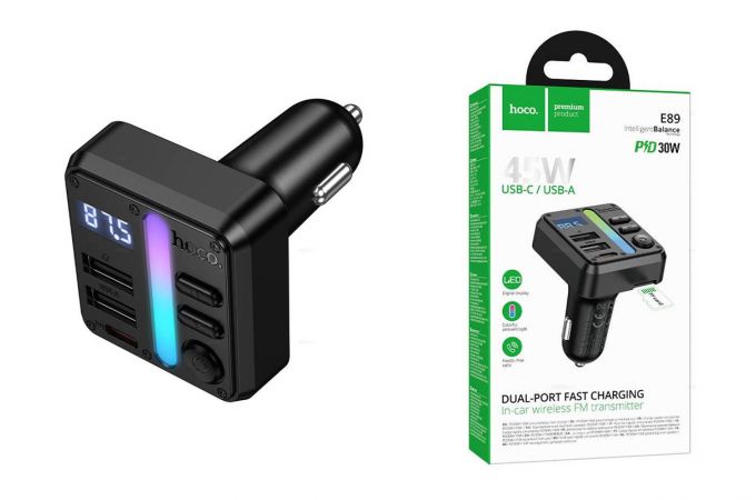 FM-Модулятор HOCO E89 Libre 45W 1A1C автомобильный BT FM трансмиттер (черный)