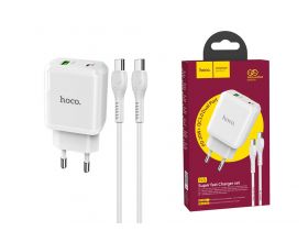 Сетевое зарядное устройство USB + USB-C + кабель Type-C HOCO N5 PD20W + QC 3.0 (белый)