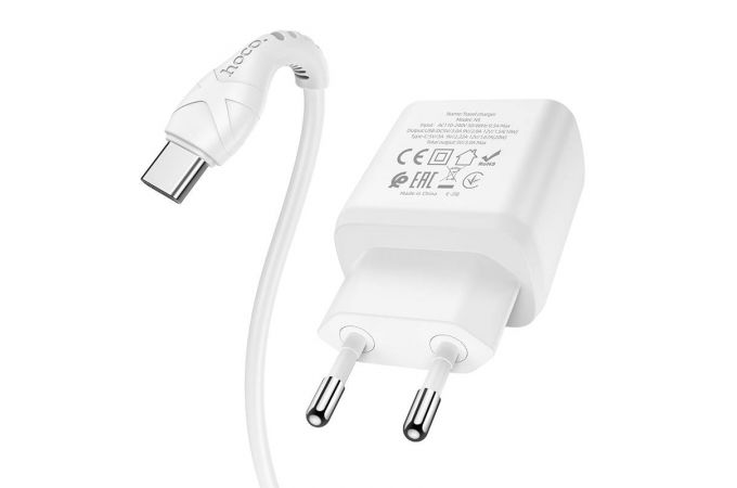 Сетевое зарядное устройство USB + USB-C + кабель Type-C HOCO N5 PD20W + QC 3.0 (белый)