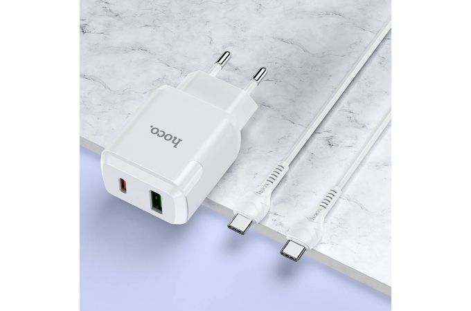 Сетевое зарядное устройство USB + USB-C + кабель Type-C HOCO N5 PD20W + QC 3.0 (белый)