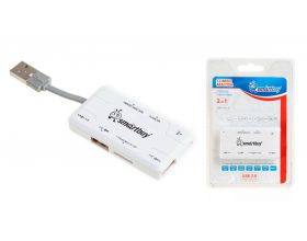 Картридер + Хаб Smartbuy 750, USB 2.0 3 порта+SD/microSD/MS/M2, белый (SBRH-750-W)