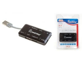 Картридер + Хаб Smartbuy 750, USB 2.0 3 порта+SD/microSD/MS/M2 Combo, черный (SBRH-750-K)