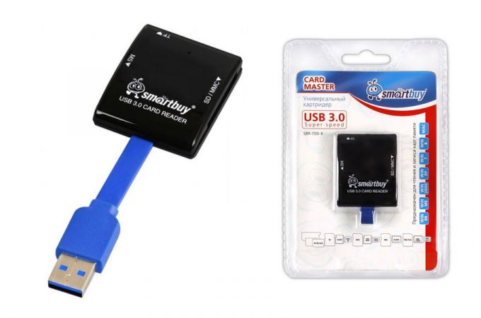 Картридер Smartbuy 700, USB 3.0 - SD/microSD/MS, черный (SBR-700-K)