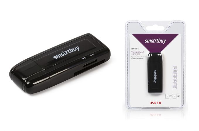 Картридер Smartbuy 705, USB 3.0 - SD/microSD, черный (SBR-705-K)