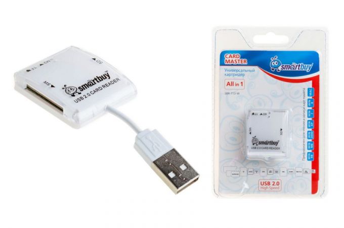 Картридер Smartbuy 713, USB 2.0 - SD/microSD/MS/M2, белый (SBR-713-W)